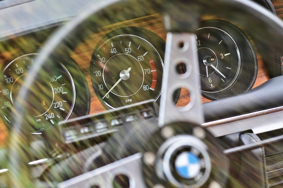 A BMW steering wheel